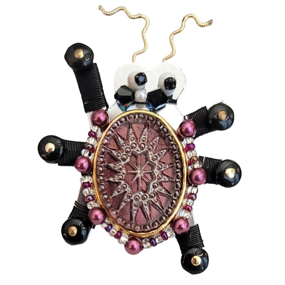 Liztech 1994 Beaded Glass Belly Bug Brooch, Signed M275